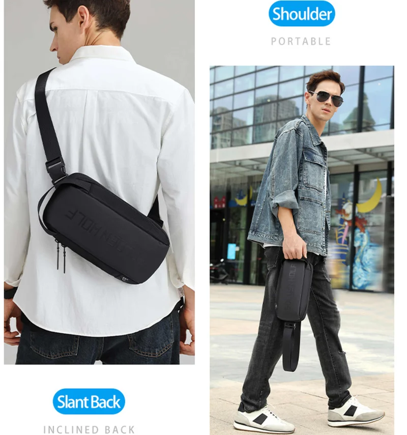 أركتيك هانتر Golden Wolf Crossbody Bag Water Resistant Shock Proof Business Travel Chest Bag with Built in Headphone Jack for Men Women, GXB00131, Black