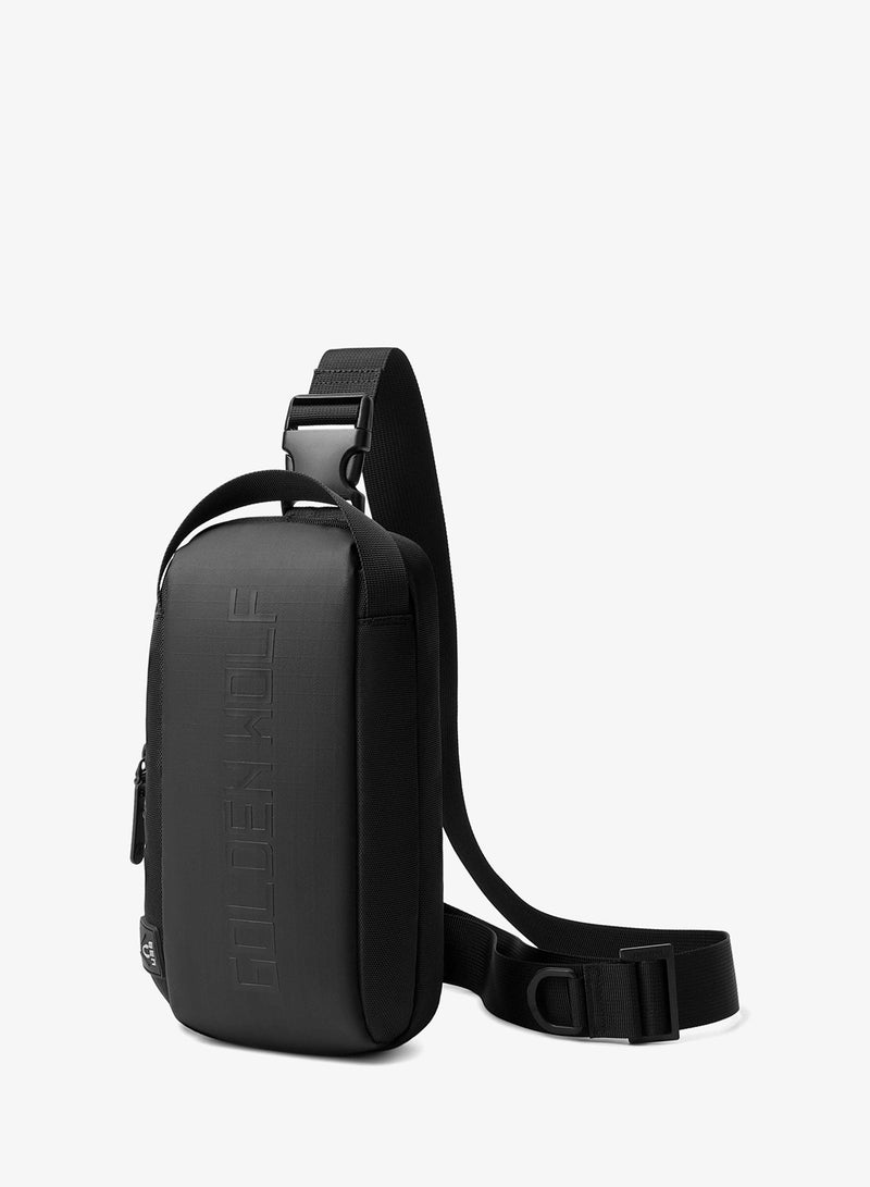 ARCTIC HUNTER Golden Wolf Crossbody Bag Water Resistant Shock Proof Business Travel Chest Bag with Built in Headphone Jack for Men Women, GXB00131, Black - Image 1