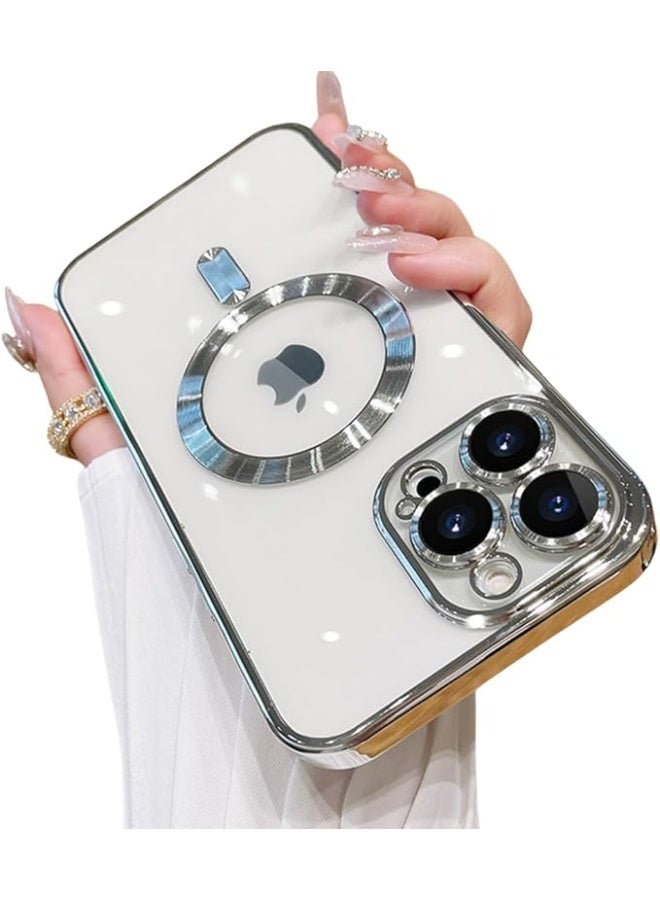 Phone Case Made for iPhone 14 Pro 6.1 Inch with Camera Lens Protector Compatible with MagSafe Anti-Scratch Shockproof Electroplated Slim Phone Cover for Women Men - Silver - Image 1