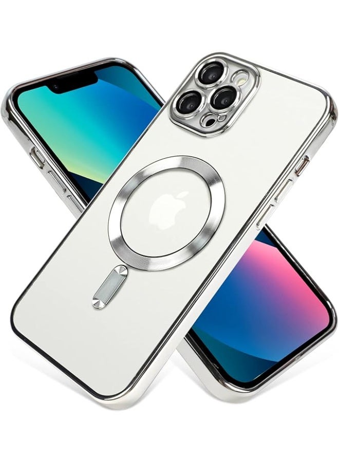 Phone Case Made for iPhone 14 Pro 6.1 Inch with Camera Lens Protector Compatible with MagSafe Anti-Scratch Shockproof Electroplated Slim Phone Cover for Women Men - Silver - Image 5