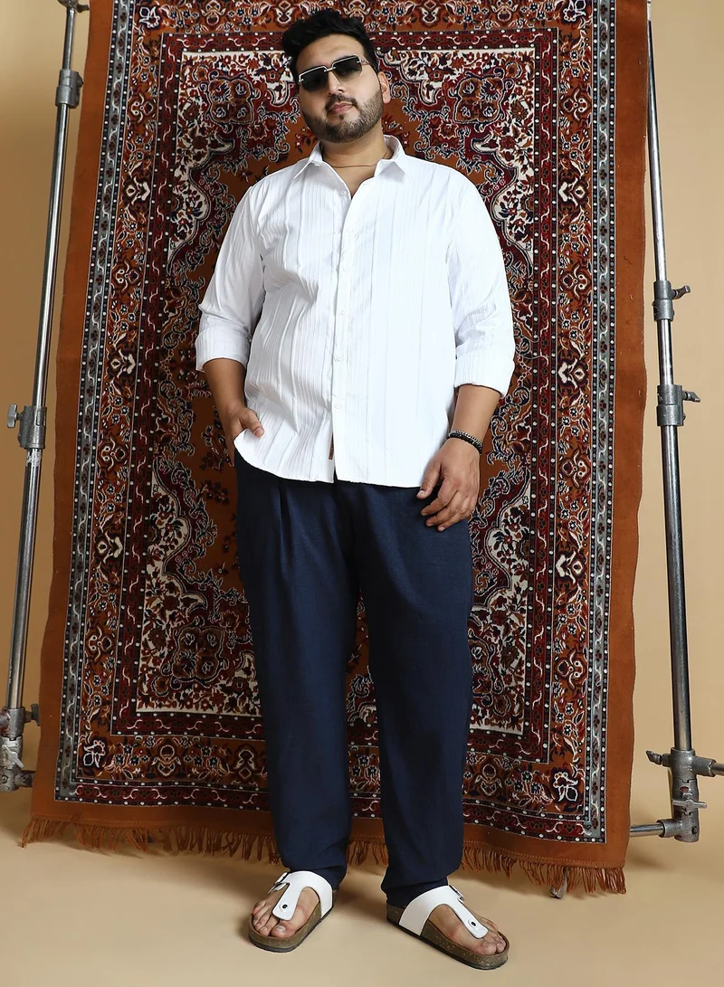 Instafab Plus  Instafab Plus Men's Chalk White Unbalanced-Ridge Relaxed Shirt For Casual Wear | Spread Collar | Long Cuffed Sleeves | Button Closure | Plus Size Shirt Crafted With Comfort Fit For Everyday Wear for Men | Best Price UAE