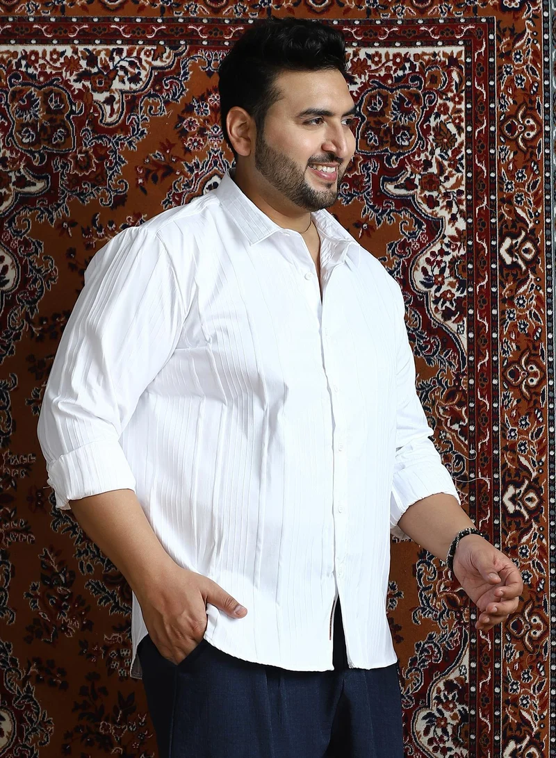 Instafab Plus  Instafab Plus Men's Chalk White Unbalanced-Ridge Relaxed Shirt For Casual Wear | Spread Collar | Long Cuffed Sleeves | Button Closure | Plus Size Shirt Crafted With Comfort Fit For Everyday Wear for Men | Best Price UAE