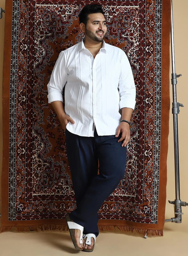 Instafab Plus  Instafab Plus Men's Chalk White Unbalanced-Ridge Relaxed Shirt For Casual Wear | Spread Collar | Long Cuffed Sleeves | Button Closure | Plus Size Shirt Crafted With Comfort Fit For Everyday Wear for Men | Best Price UAE