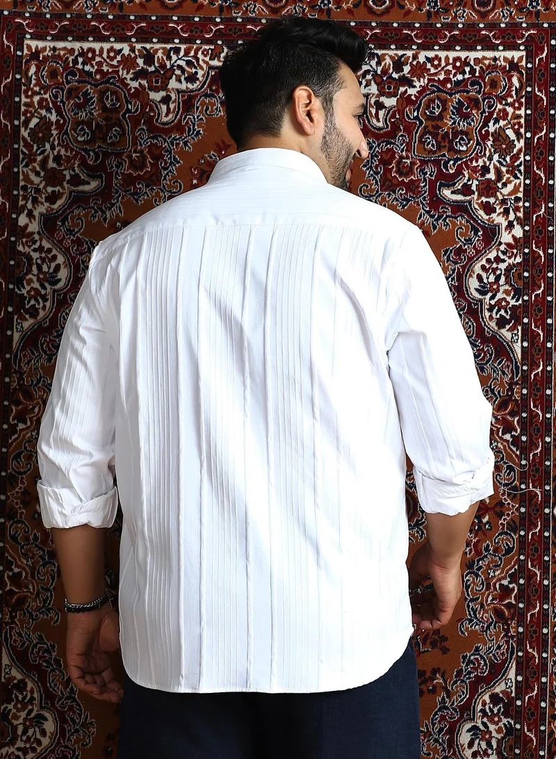 Instafab Plus  Instafab Plus Men's Chalk White Unbalanced-Ridge Relaxed Shirt For Casual Wear | Spread Collar | Long Cuffed Sleeves | Button Closure | Plus Size Shirt Crafted With Comfort Fit For Everyday Wear for Men | Best Price UAE