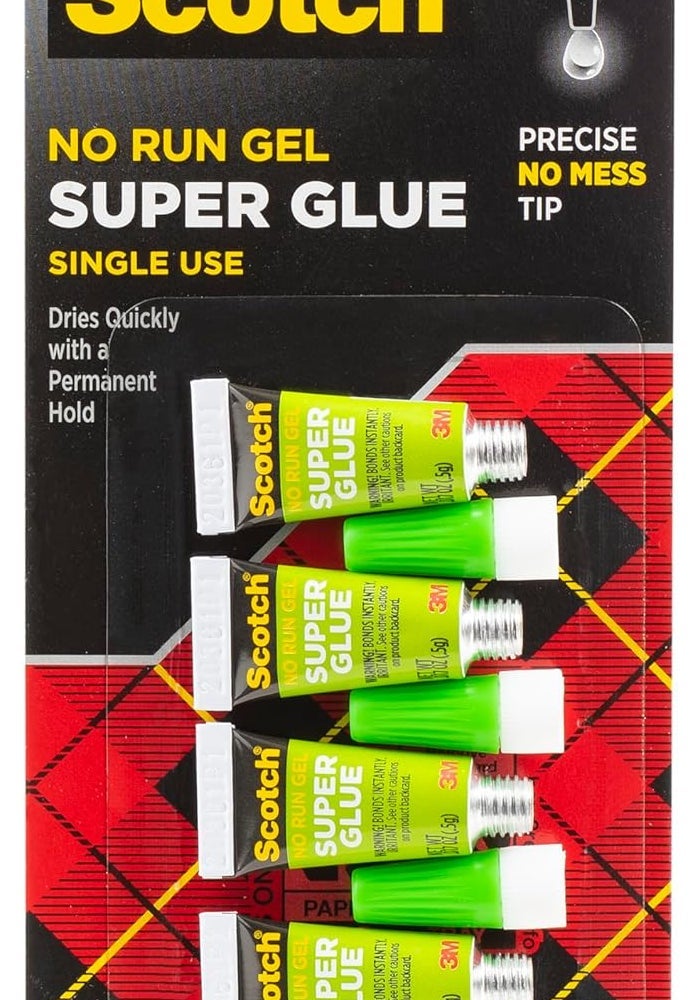 Scotch Super Glue Gel 0.017 oz (0.48gr.) per Tube Clear color, 4 tubes/pack - Image 1