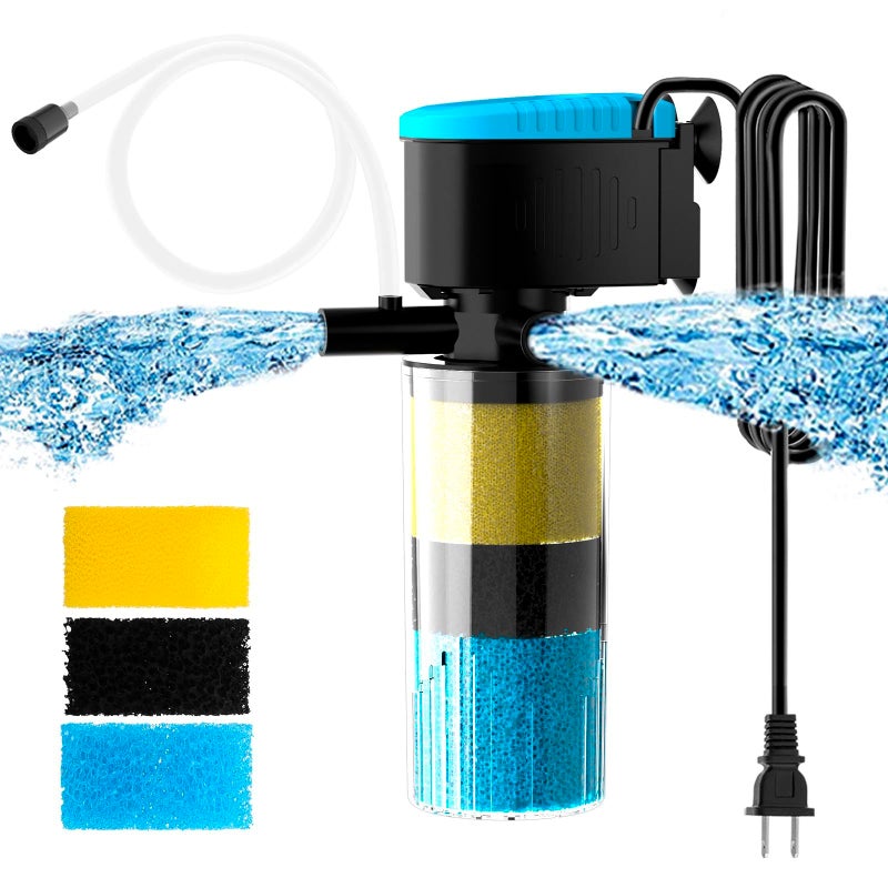 AquaMiracle Submersible Aquarium Filter 3-Stage in-Tank Filter with Dual Water Outlet & Aeration, 130GPH Internal Fish Tank Filter for 10-30 Gallon Aquariums - Image 1