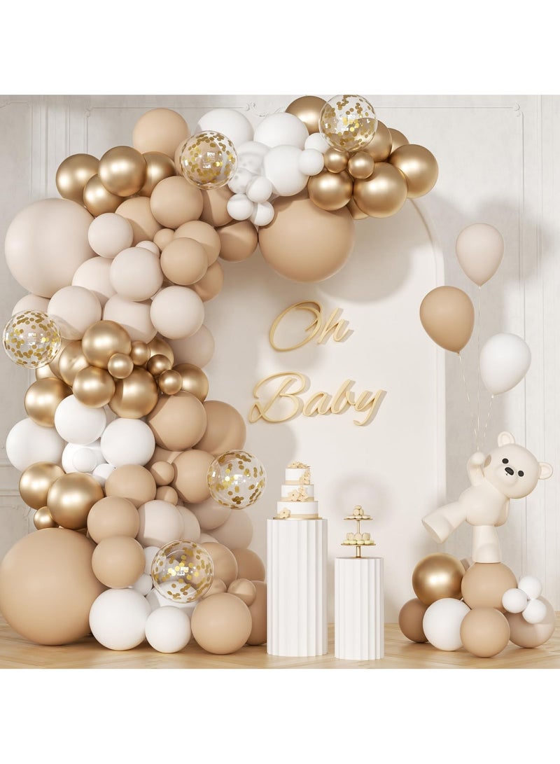 الرمال البيضاء المعادن الشمبانيا بالون الذهب اكليلا من الزهور مجموعة القوس ، 152 بالونات بيضاء اللون العاري ، مع بالونات شفافة ، عيد ميلاد بوهيميا عرس الطفل دش العروس دش الذكرى الاشتباك الديكور - Image 1