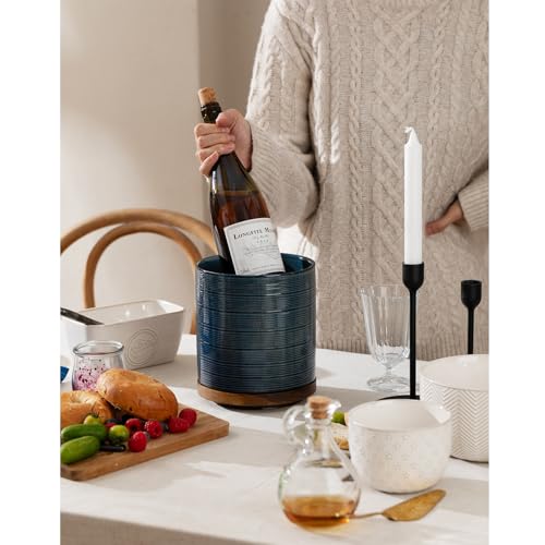 MIKIGEY Utensil Holder, 360° Rotating Extra Large Ceramic Kitchen Utensil Holder for Countertop, 7.3“ Cooking Utensil Crocks for Kitchen Counter with Rotatable Wooden Base, Farmhouse Decor, Dusty Blue - Image 3