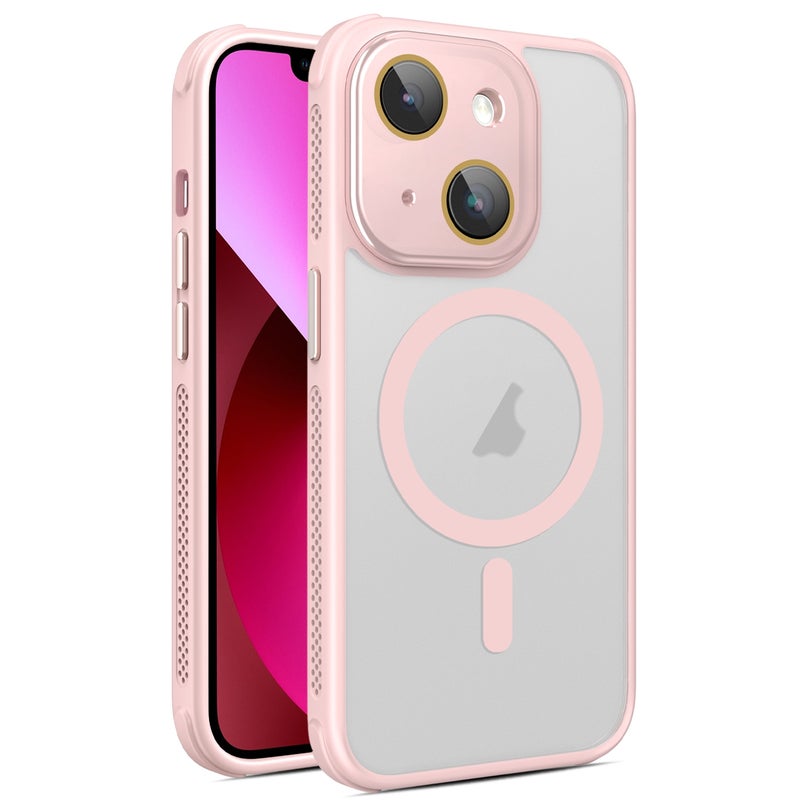 HuHa Protective Cover For iPhone 13 Hardware Side Cooling Skin Feel Frosted MagSafe Magnetic Phone Case with Lens Film(Pink) - Image 1