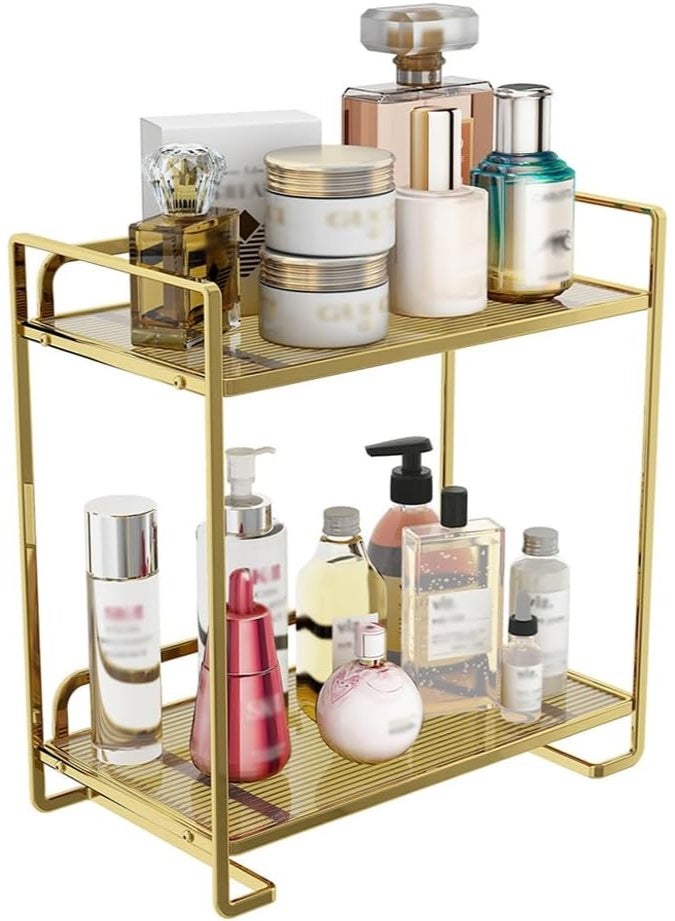 2-Tier Bathroom Countertop Organizer – Gold Acrylic & Metal Vanity Tray for Skincare, Perfumes, Cosmetics & Kitchen Storage – Waterproof Display Rack  - Image 1