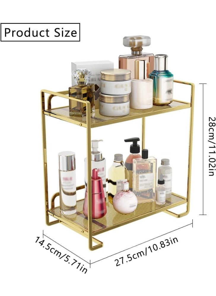 2-Tier Bathroom Countertop Organizer – Gold Acrylic & Metal Vanity Tray for Skincare, Perfumes, Cosmetics & Kitchen Storage – Waterproof Display Rack  - Image 2