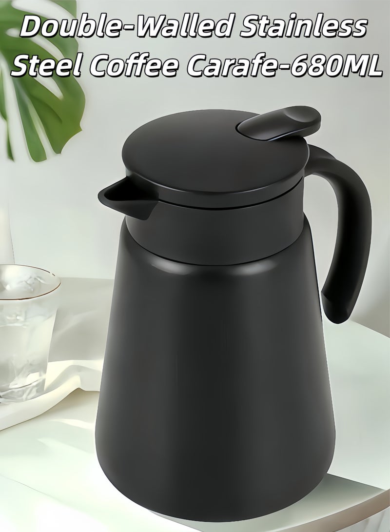 Thermal Carafe, Stainless Steel Thermo for Hot Drinks, Double Wall Vacuum Insulated Coffee Thermo, Tea Carafes,Double Wall Vacuum Insulated Coffee Water & Beverage Dispenser (Black) - Image 1