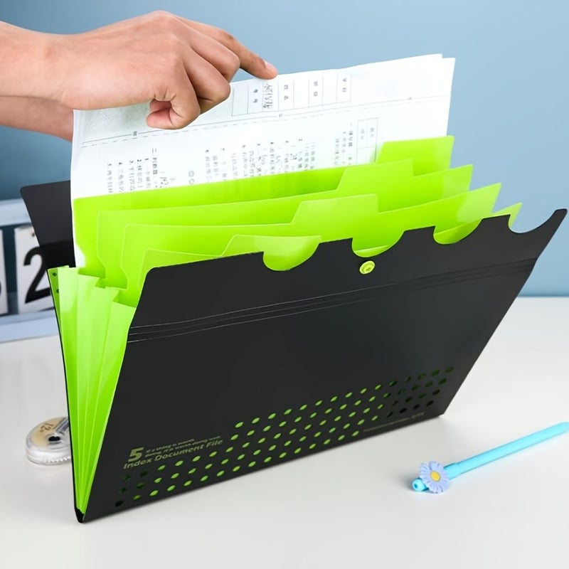 Green Nonporous 5 Pocket Accordion File Folder A4 Document Organizer - Image 4