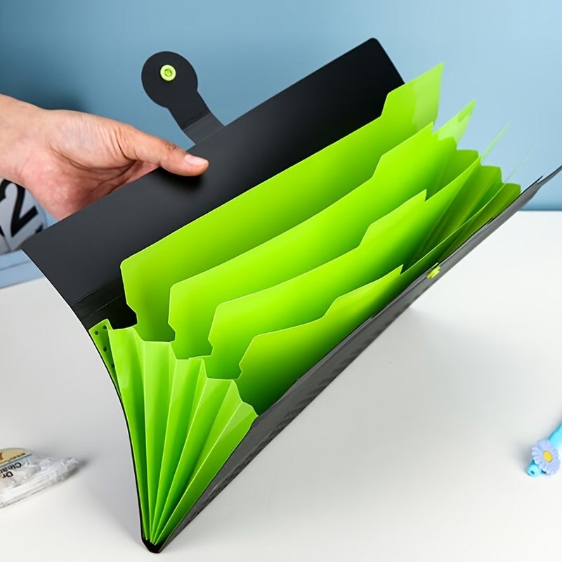 Green Nonporous 5 Pocket Accordion File Folder A4 Document Organizer - Image 5