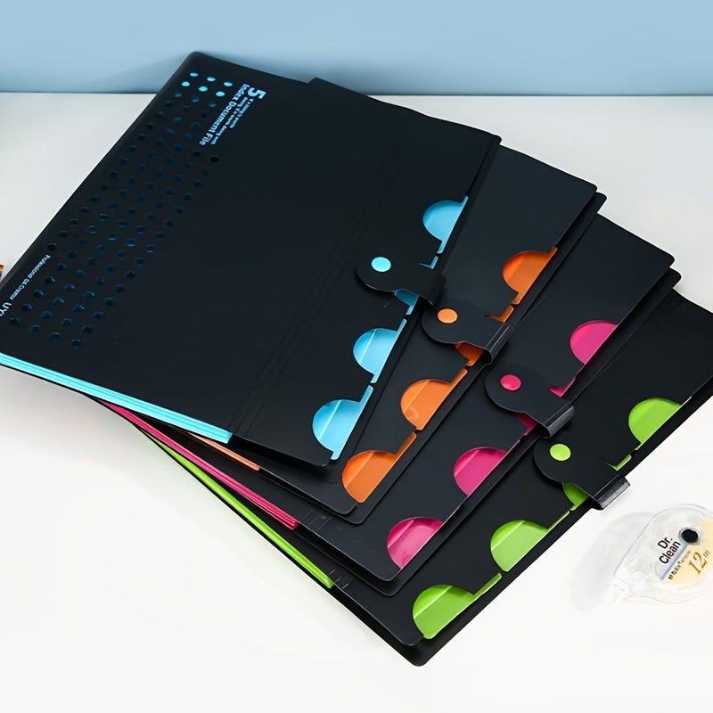 Green Nonporous 5 Pocket Accordion File Folder A4 Document Organizer - Image 3