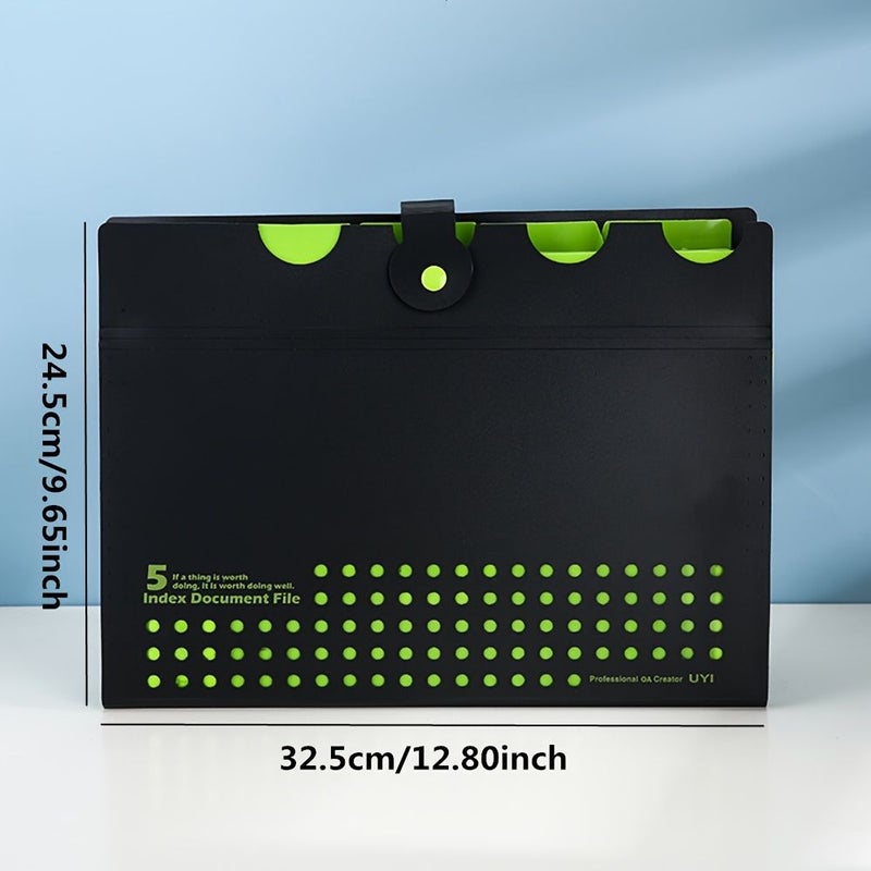 Green Nonporous 5 Pocket Accordion File Folder A4 Document Organizer - Image 2