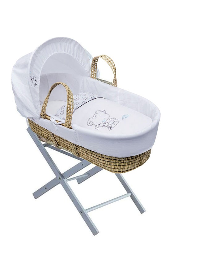 Kinder Valley Barney Bear Quilted Moses Basket With Opal Folding Stand - Image 1
