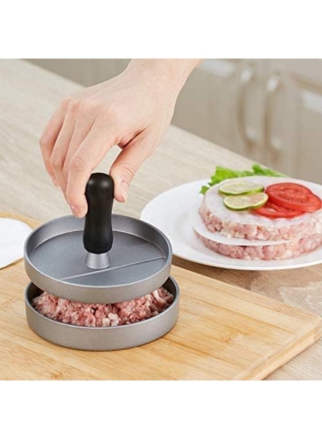 مكبس برجر دائري أداة من سبائك الألومنيوم غير لاصقة بمقبض خشبي لبرجر مثالي - Image 2