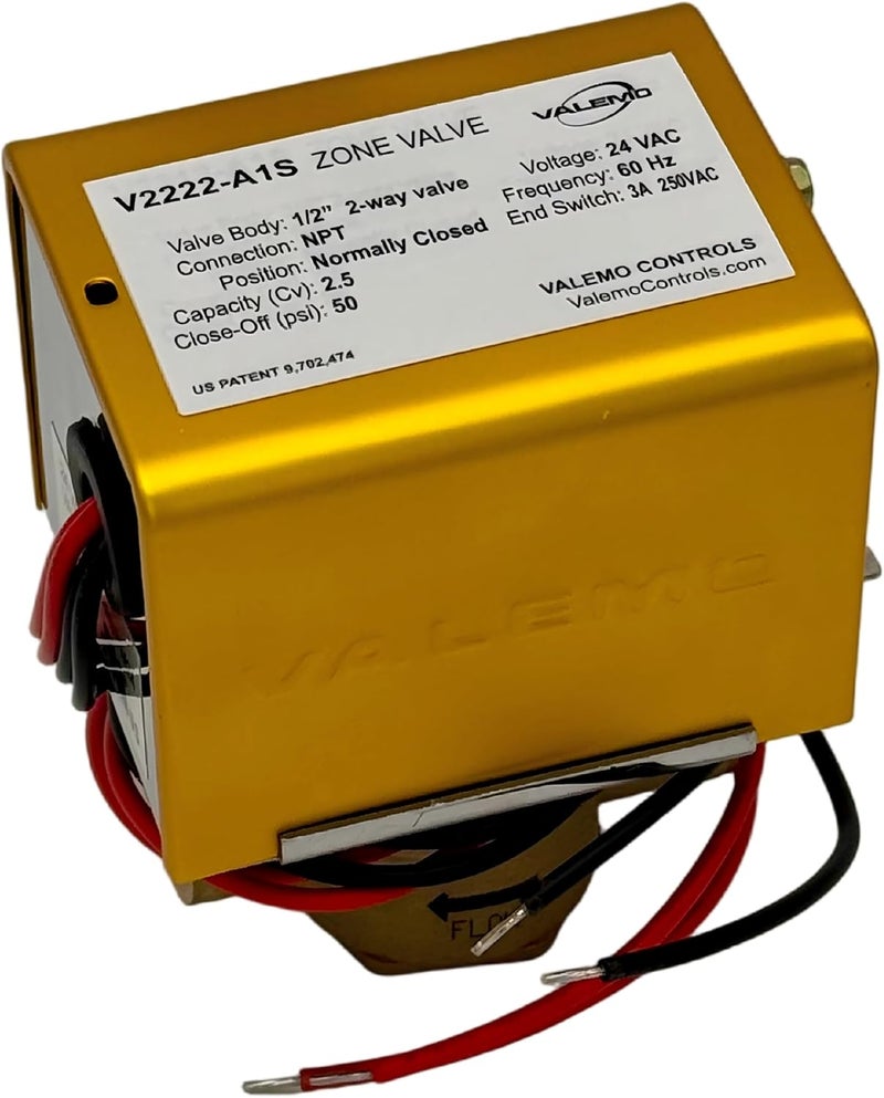 Valemo V2222-A1S Motorized Zone Valve, 2-way, 1/2" Threaded NPT, Normally Closed, 24 VAC with End Switch - Image 1