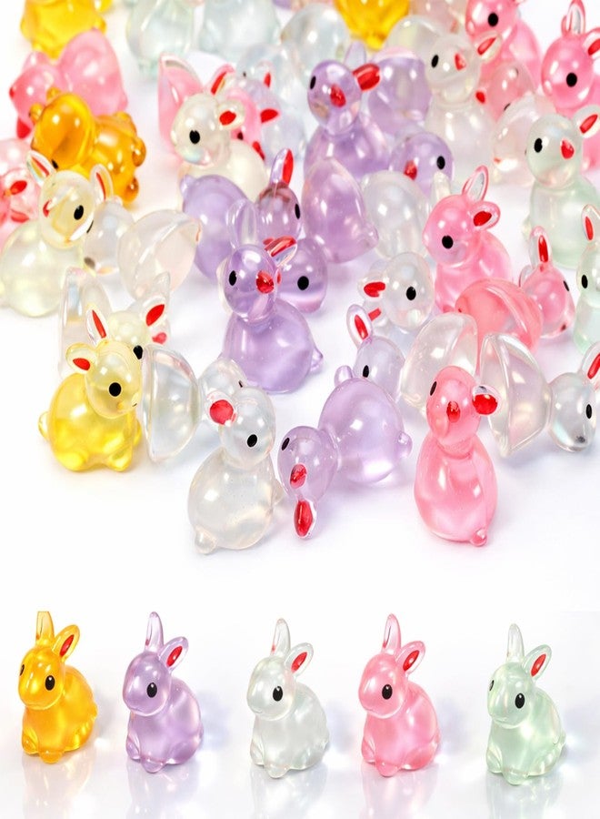 Aysatogc 60Pcs Easter Luminous Mini Resin Bunny, Mini Resin Animal Figures Rabbits for Fairy Garden Dollhouse Decor Easter Egg Fillers Party Favors Supplies (6 Colors) - Image 1