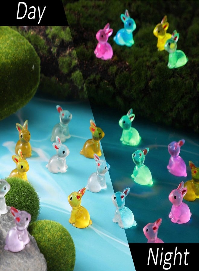 Aysatogc 60Pcs Easter Luminous Mini Resin Bunny, Mini Resin Animal Figures Rabbits for Fairy Garden Dollhouse Decor Easter Egg Fillers Party Favors Supplies (6 Colors) - Image 5