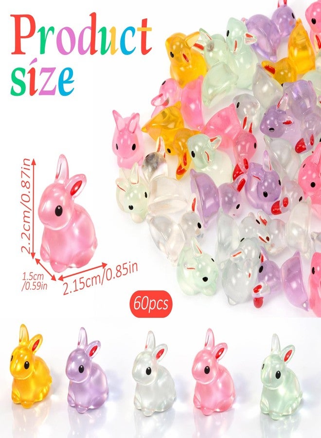 Aysatogc 60Pcs Easter Luminous Mini Resin Bunny, Mini Resin Animal Figures Rabbits for Fairy Garden Dollhouse Decor Easter Egg Fillers Party Favors Supplies (6 Colors) - Image 2