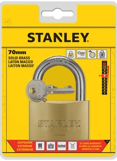 Stanley Stanley Padlock Brass 70mm Standard Shackle with 3 Keys  - Image 5