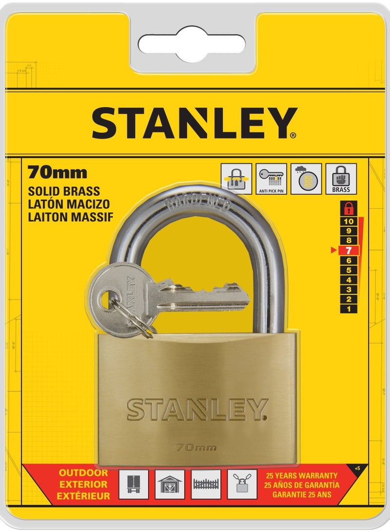 Stanley Padlock Brass 70mm Standard Shackle with 3 Keys - Image 5