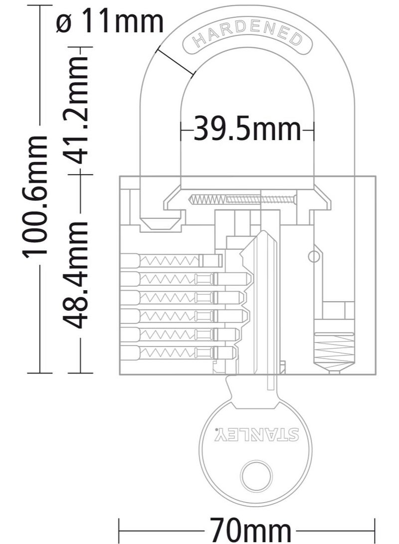 Stanley Padlock Brass 70mm Standard Shackle with 3 Keys - Image 2