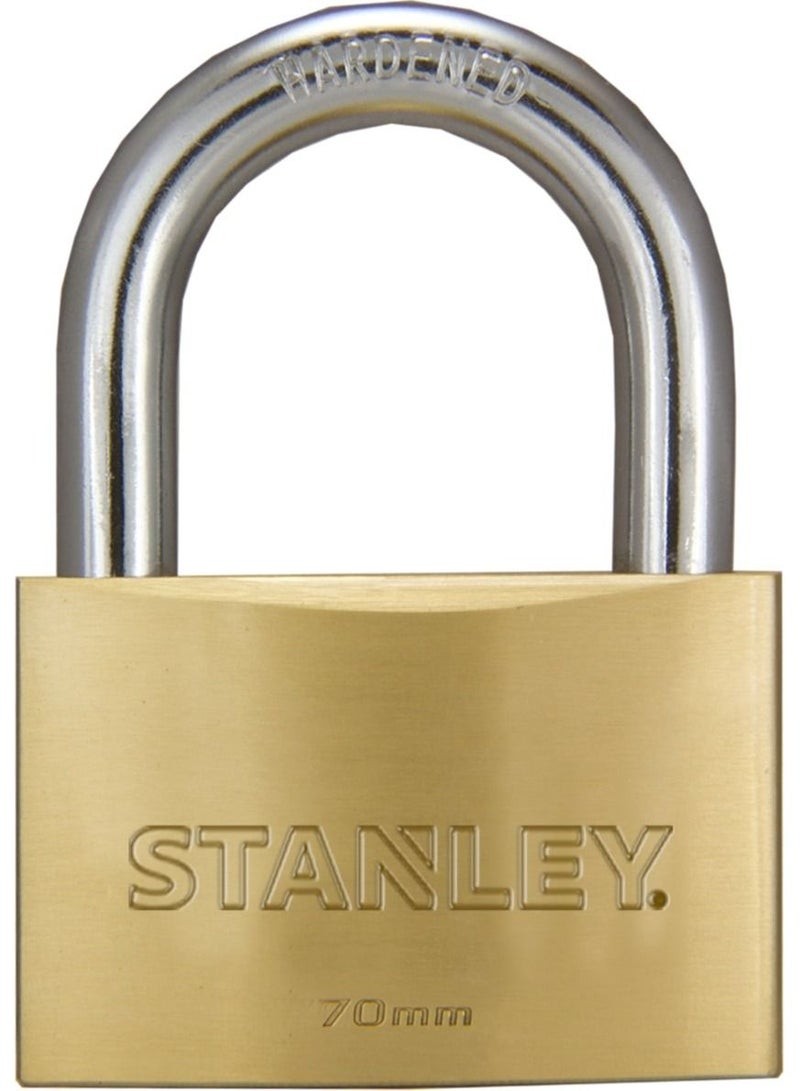 Stanley Padlock Brass 70mm Standard Shackle with 3 Keys - Image 3