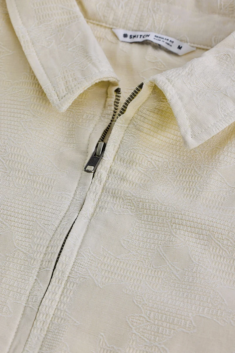 SNITCH Off White Regular Fit Textured Zipper Jacket for Men | Best Price UAE