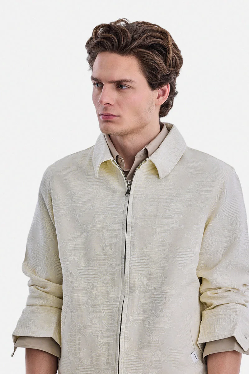 SNITCH Off White Regular Fit Textured Zipper Jacket for Men | Best Price UAE