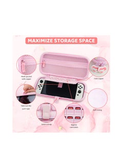SYOSI Pink Carrying Case with Bunny Pattern for Nintendo Switch OLED, Hard Storage Case for Switch OLED with Hard Protective Case, Shoulder Strap, Hand Strap, Screen Protector and 2 Thumb Caps  - Image 2