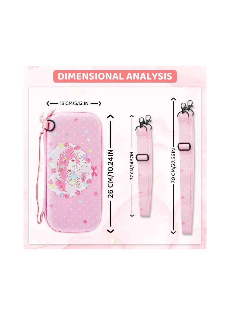 SYOSI - Pink Carrying Case with Bunny Pattern for Nintendo Switch OLED, Hard Storage Case for Switch OLED with Hard Protective Case, Shoulder Strap, Hand Strap, Screen Protector and 2 Thumb Caps - Image 1