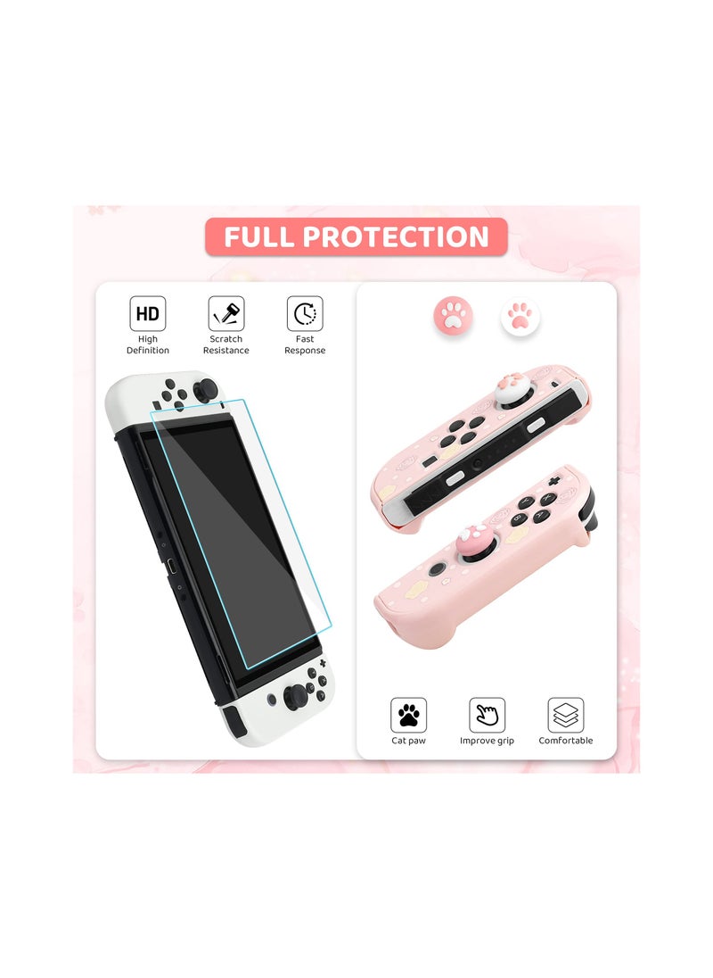 SYOSI - Pink Carrying Case with Bunny Pattern for Nintendo Switch OLED, Hard Storage Case for Switch OLED with Hard Protective Case, Shoulder Strap, Hand Strap, Screen Protector and 2 Thumb Caps - Image 1