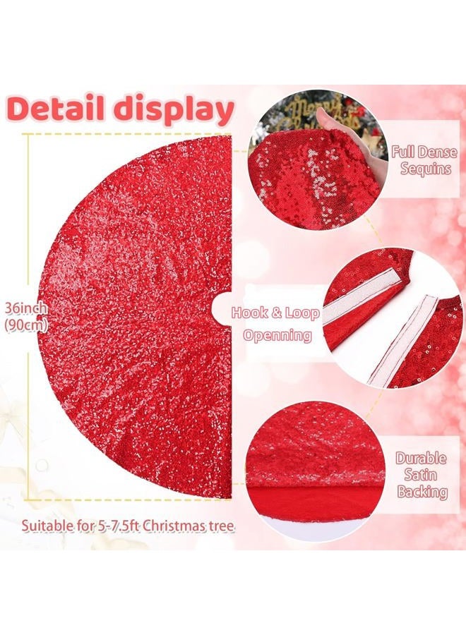 B.Cool Shiny Tree Skirts for Christmas Elegant Christmas Tree Skirts Xmas Holiday Red Tree Floor Carpets Fabrc Round 36inches - Image 4