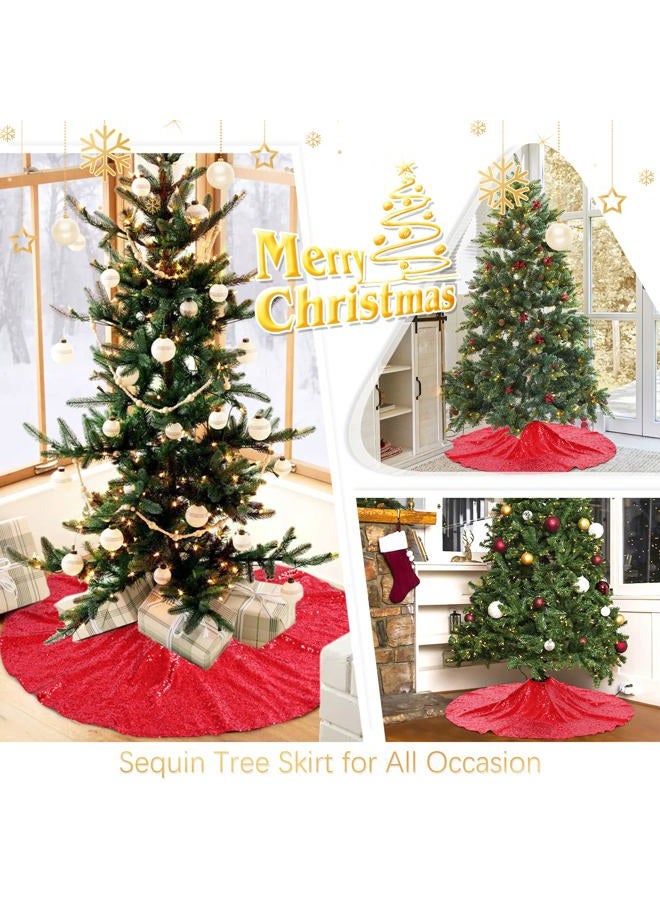 B.Cool Shiny Tree Skirts for Christmas Elegant Christmas Tree Skirts Xmas Holiday Red Tree Floor Carpets Fabrc Round 36inches - Image 3