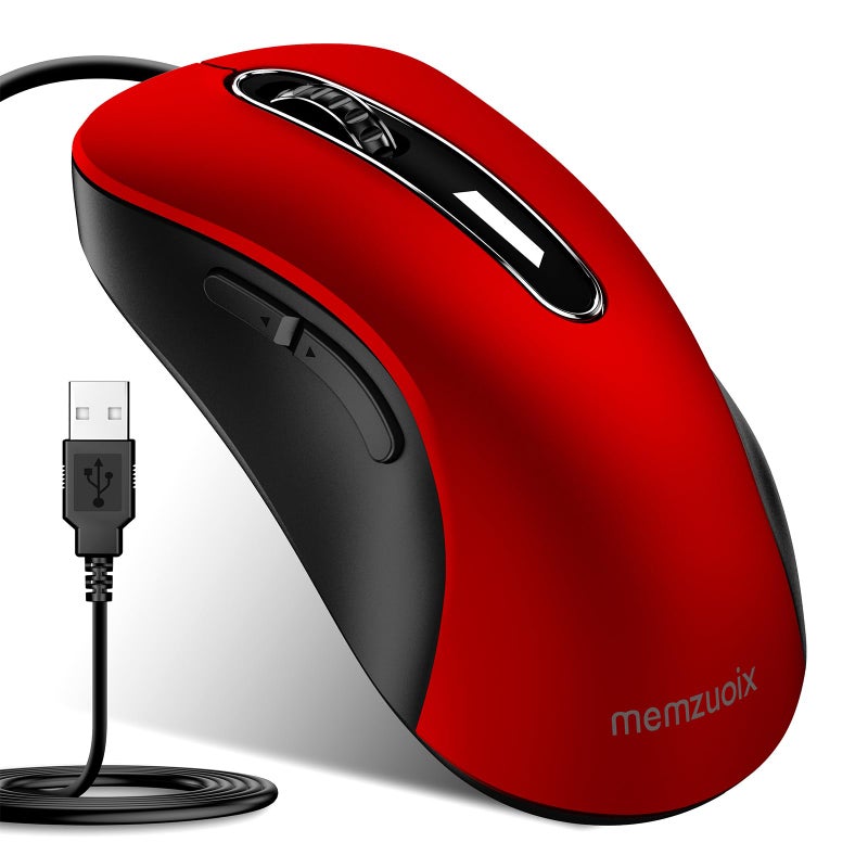 memzuoix Wired Mouse, USB Computer Mouse 1400 DPI Mobile Optical Mouse Ergonomic Design Computer Mice with 5FT Cord for Laptop, PC, Desktop, MacBook, 5 Buttons (Pomegranate Red) - Image 1