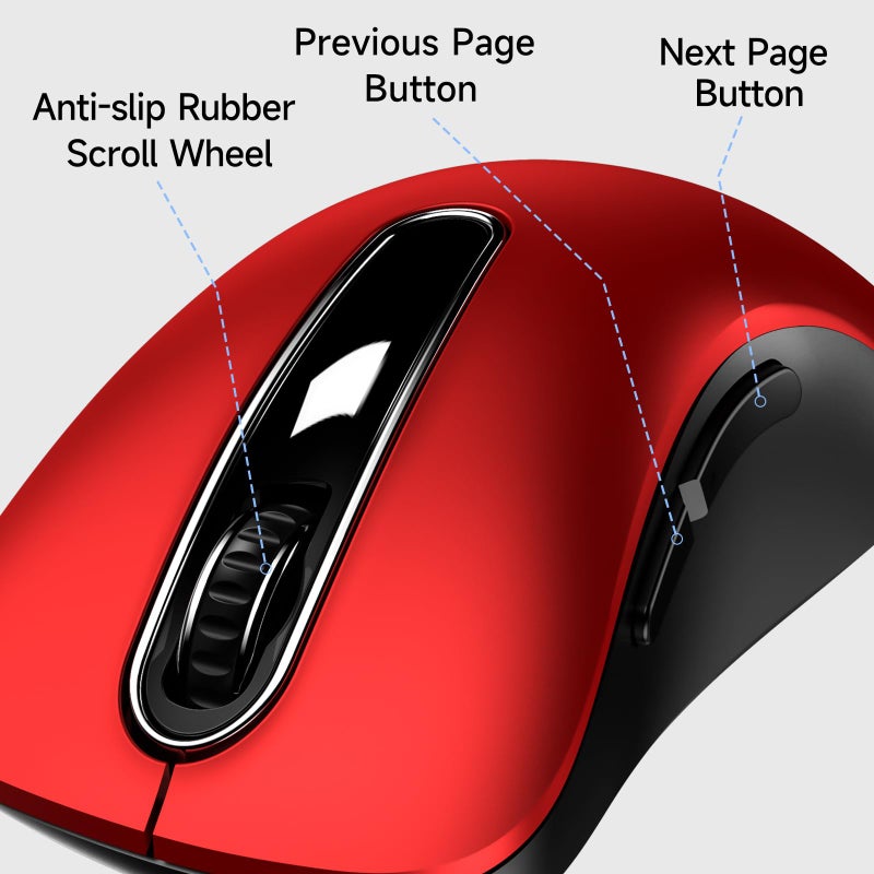 memzuoix Wired Mouse, USB Computer Mouse 1400 DPI Mobile Optical Mouse Ergonomic Design Computer Mice with 5FT Cord for Laptop, PC, Desktop, MacBook, 5 Buttons (Pomegranate Red) - Image 3