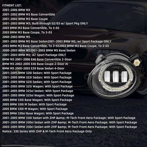 WEISIGAO Fog Lights Lamps for 2000-2006 BMW (E46 M3 E39 M5) / 3 Series (320i 323i 325i 325xi 330i 330xi Sedan w/Sport Package, 325i 325xi Wagon w/Sport Package) Premium Assembly, 1 Pair (LED Assembly) - Image 2