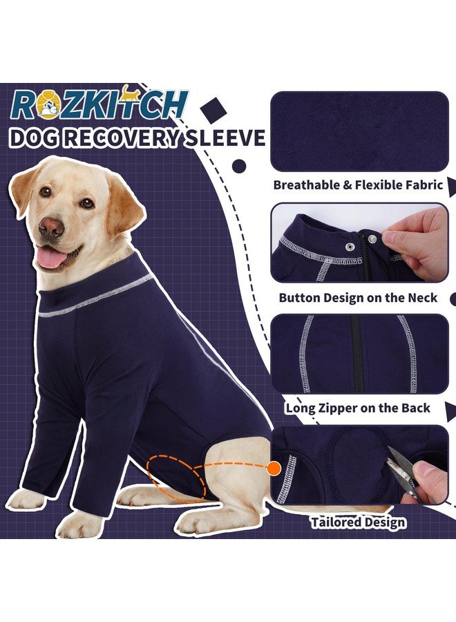 روزكيتش كم ROZKITCH للتعافي من جراحة الكلاب للأرجل الأمامية، واقي جروح مضاد لللعق مزود بسحاب، دعامة مرفق الكلب للعناية بالمفاصل، التواء الرباط الصليبي الأمامي/الرباط الصليبي الأمامي، التهاب المفاصل، بدلة ما بعد الجراحة، طوق مخروطي بديل أزرق متوسط - Image 2