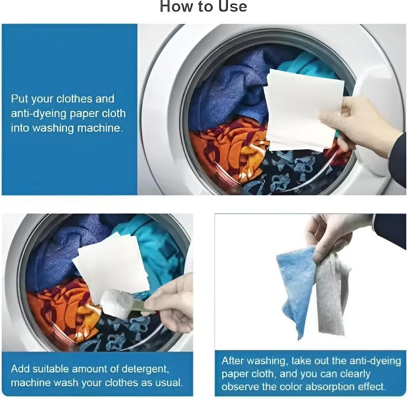 50 Pcs Color Absorbing Paper Towels for Laundry - Prevent Color Mixing - Fade Proof Wipes to Prevent Color Leakage - Suitable for Mixed Laundry - Image 3