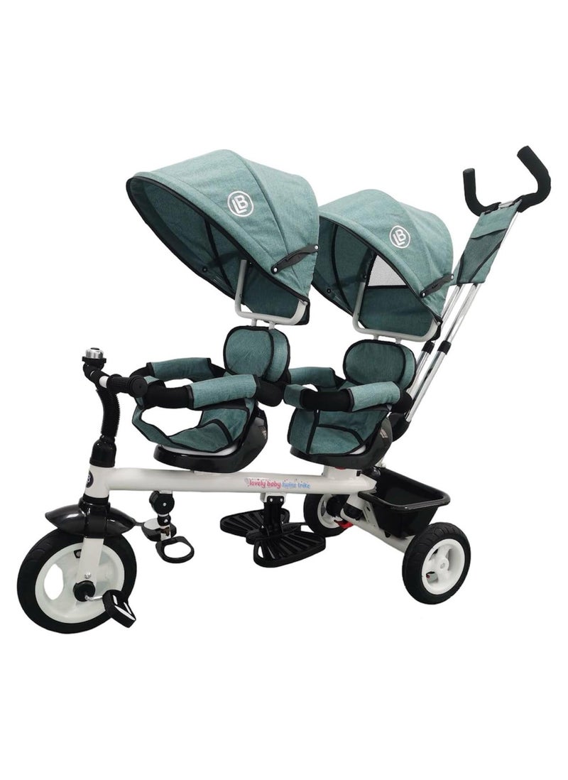Lovely Baby دراجة ثلاثية العجلات Lovely Baby ذات مقعدين للأطفال LB 525HC - دراجة ثلاثية العجلات - حاملة أطفال مزدوجة مع مظلة - سلة خلفية - جرس - مقبض دفع - دراجة ثلاثية العجلات آمنة للأطفال الصغار - من سن 1 إلى 3 سنوات - أزرق