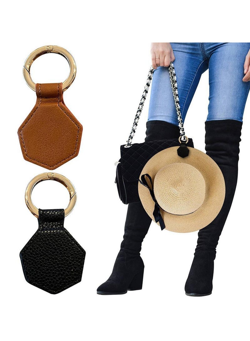 2 Pcs Maple Leaf Black Brown Travel Magnetic Hat Clip For Hat Bag Travel Outdoor Accessories, Pu Leather Multifunctional Fashion Sun Hat Clip Unisex - Image 3