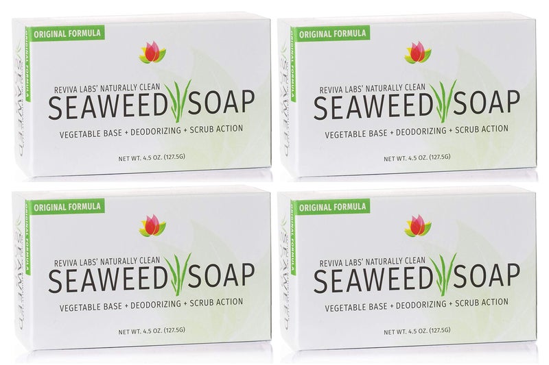 Reviva Labs Reviva Seaweed Soap  4 Pack  Organic Seaweed Face Scrub and Exfoliating Body Scrub Soap Bar  45 oz Vegetable Base Natural Bar Soap and Seaweed Bath Detox Soap Made in the USA