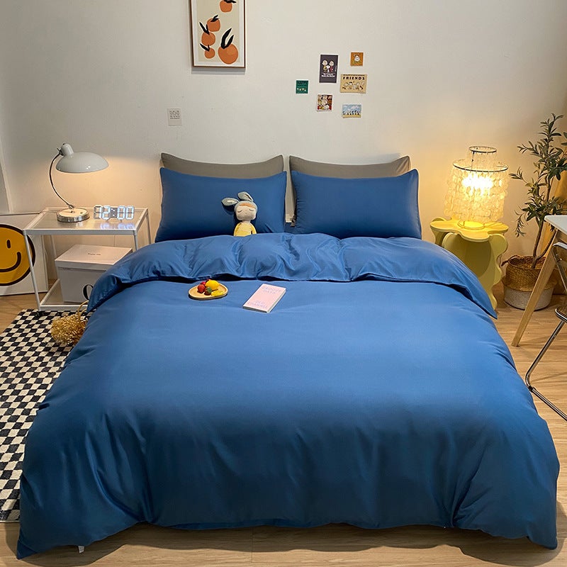 Double-Layer Skin-Friendly Duvet Cover Four-Piece Set For Single Dormitory Bed, Three-Piece Bedding Set, Simple Style Brushed Home Textiles - Image 1