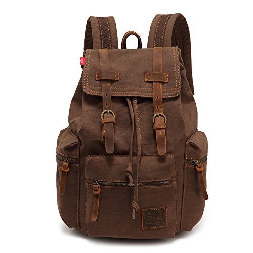 AUGUR High Capacity Canvas Vintage Backpack - for School Travel 12-15" Laptop Backapcks for Men Casual Daypacks Rucksack (M-Coffee) - Image 1
