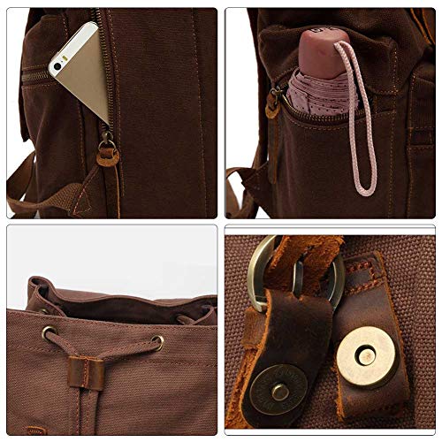 AUGUR High Capacity Canvas Vintage Backpack - for School Travel 12-15" Laptop Backapcks for Men Casual Daypacks Rucksack (M-Coffee) - Image 3