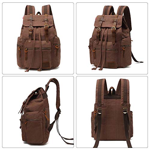 AUGUR High Capacity Canvas Vintage Backpack - for School Travel 12-15" Laptop Backapcks for Men Casual Daypacks Rucksack (M-Coffee) - Image 4