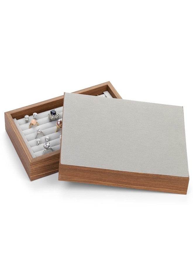 Elsjoy 2 Pack Ring Organizer Tray, Wooden Ring Holder Display Case, Velvet Jewelry Tray for Rings & Earrings - Image 3
